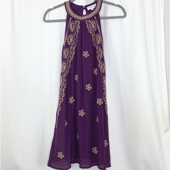 THML Womens Sleeveless Purple with Gold Embroidery Swing Midi Dress Size Small - Picture 1 of 6